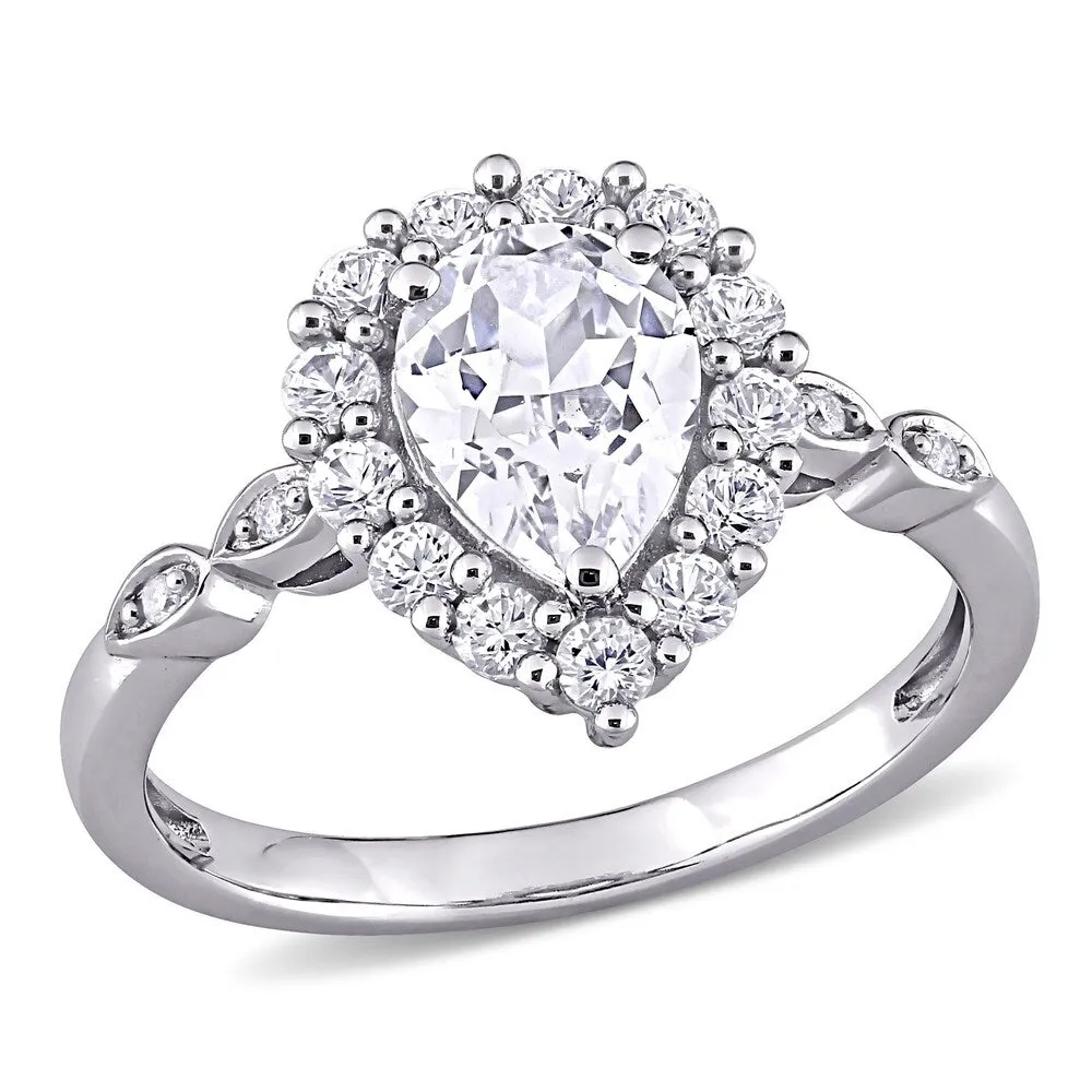 Miadora 10k White Gold 2 3/8ct TGW Created White Sapphire and Diamond Teardrop Halo Engagement Ring sold by Zulily