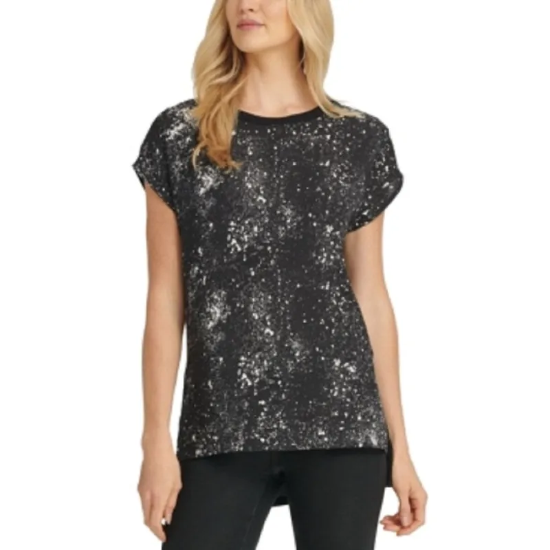 DKNY Women's Printed Short Sleeve Crew Neck Blouse Top Black Size X-Small sold by Zulily
