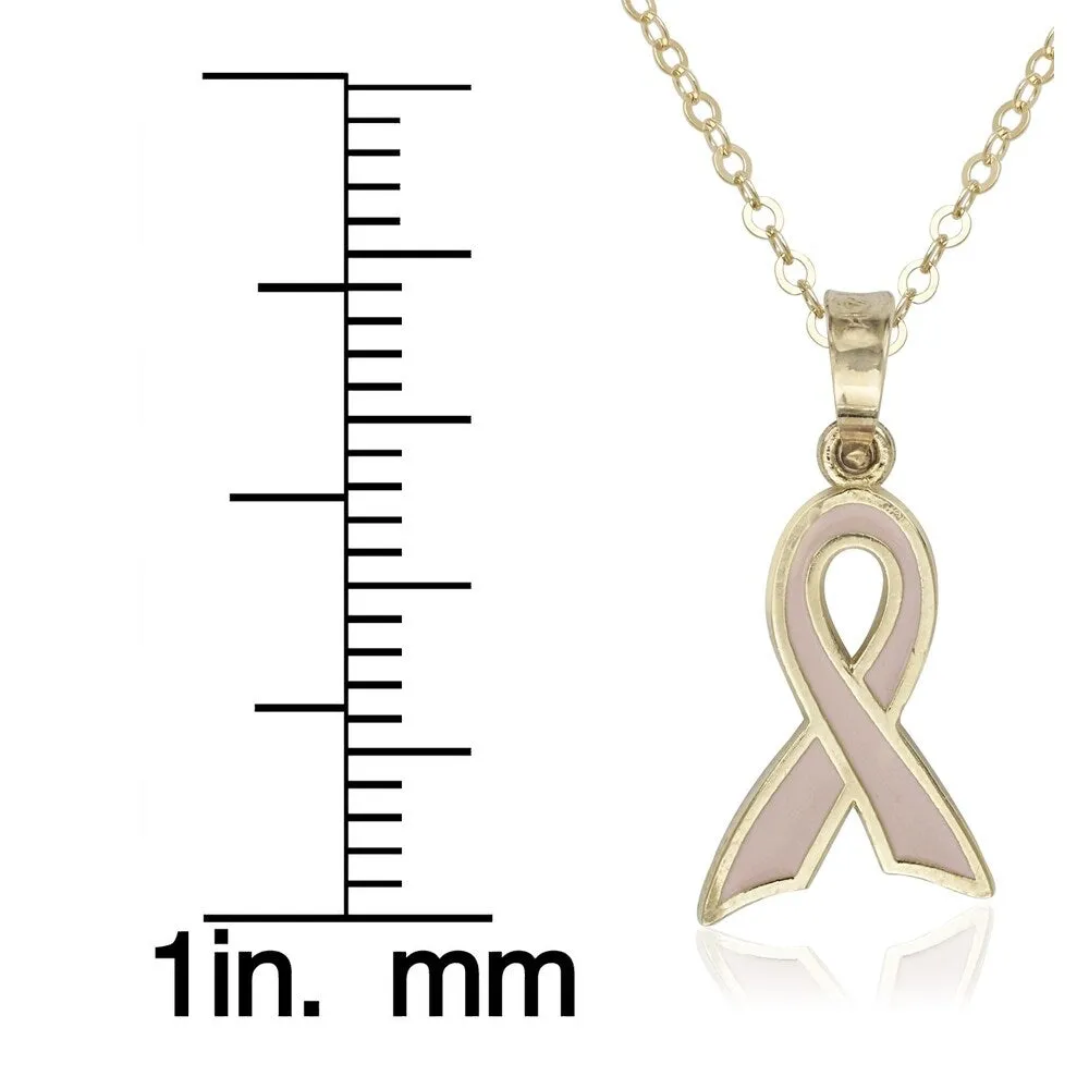 Curata 14k Yellow Gold 18" Pink Enamel Ribbon Awareness Pendant Necklace sold by Zulily product image thumbnail 2