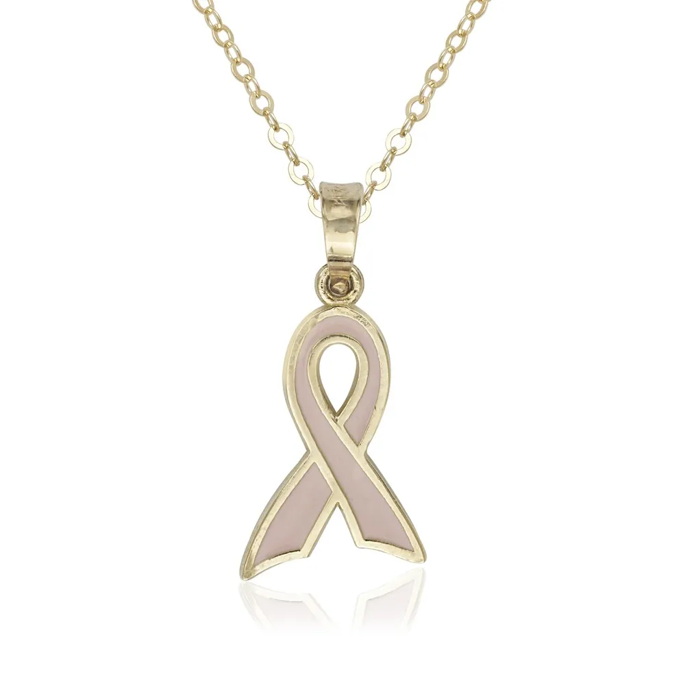 Curata 14k Yellow Gold 18" Pink Enamel Ribbon Awareness Pendant Necklace sold by Zulily