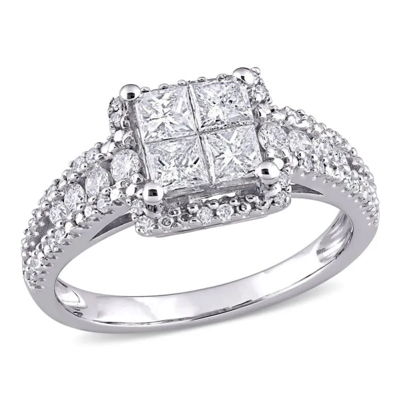 Miadora 10k White Gold 1ct TDW Princess & Round-cut Quad Diamond Engagement Ring sold by Zulily