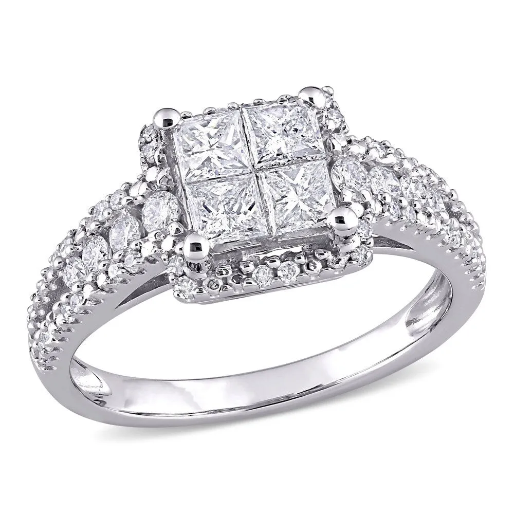Miadora 10k White Gold 1ct TDW Princess & Round-cut Quad Diamond Engagement Ring sold by Zulily