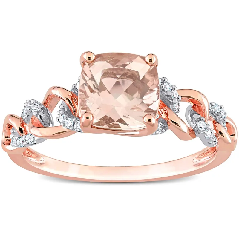 Miadora Cushion Morganite and 1/10ct TDW Diamond Link Engagement Ring in 10k Rose Gold sold by Zulily