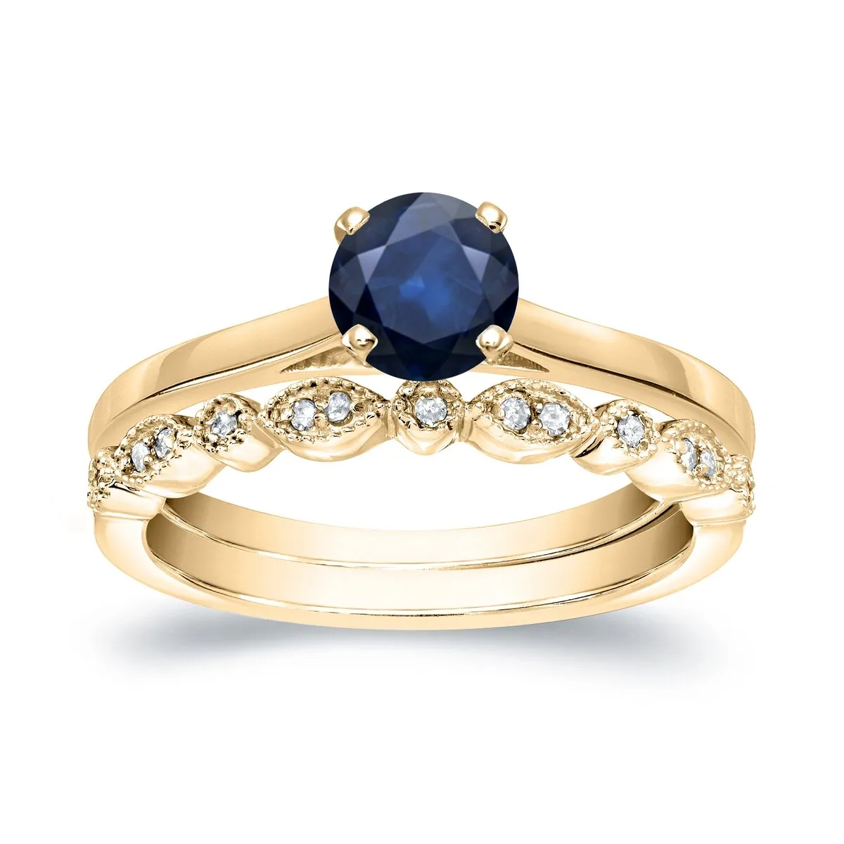 Auriya 14k Gold 1/2ctw Vintage Solitaire Sapphire Engagement Ring Set 1/6ctw sold by Zulily product image thumbnail 3