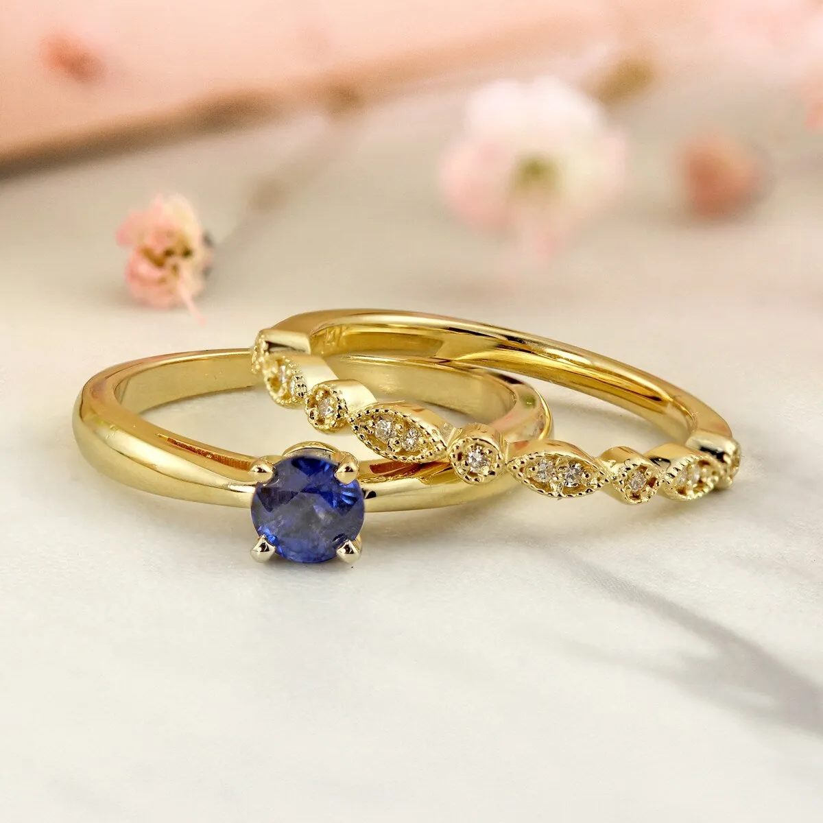 Auriya 14k Gold 1/2ctw Vintage Solitaire Sapphire Engagement Ring Set 1/6ctw sold by Zulily product image thumbnail 2