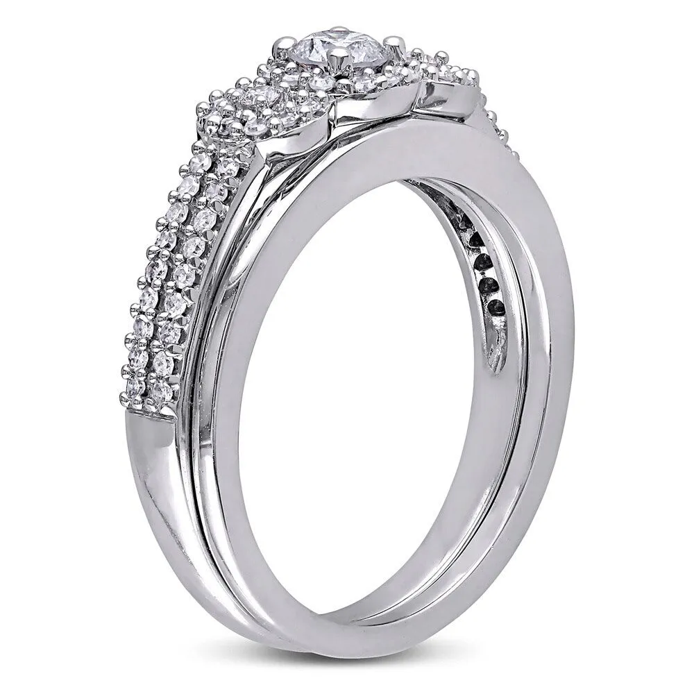 Miadora 10k White Gold 1/2ct TDW Diamond 3-stone Halo Bridal Ring Set sold by Zulily product image thumbnail 2