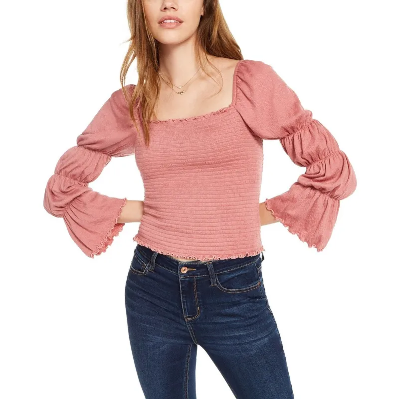 Rewash Juniors' Smocked Ruffle-Trimmed Top Dusty Mauve Size Medium sold by Zulily