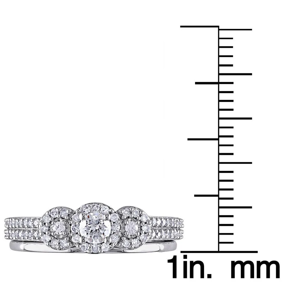 Miadora 10k White Gold 1/2ct TDW Diamond 3-stone Halo Bridal Ring Set sold by Zulily product image thumbnail 3