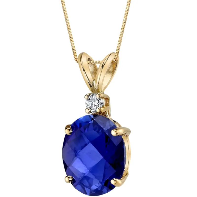 Oravo 14k Yellow Gold 3.50 ct Oval Shape Created Blue Sapphire Diamond Pendant sold by Zulily