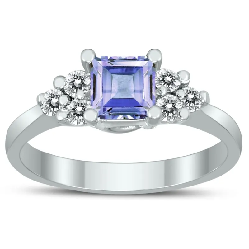 Princess Cut 5X5MM Tanzanite and Diamond Duchess Ring in 10K White Gold sold by Zulily