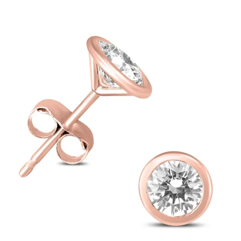 3/8 Carat TW Bezel Diamond Solitaire Stud Earrings in 14k Rose Gold sold by Zulily