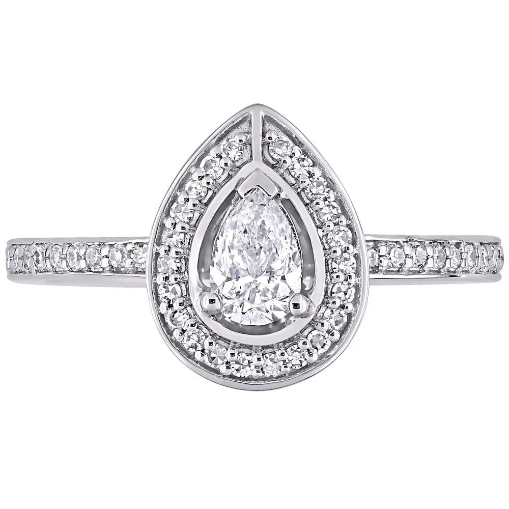 Miadora 14k White Gold 5/8ct TDW Pear and Round-Cut Diamond Halo Engagement Ring sold by Zulily product image thumbnail 5