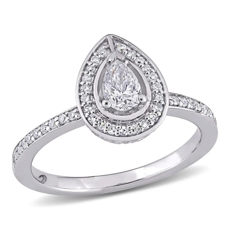 Miadora 14k White Gold 5/8ct TDW Pear and Round-Cut Diamond Halo Engagement Ring sold by Zulily
