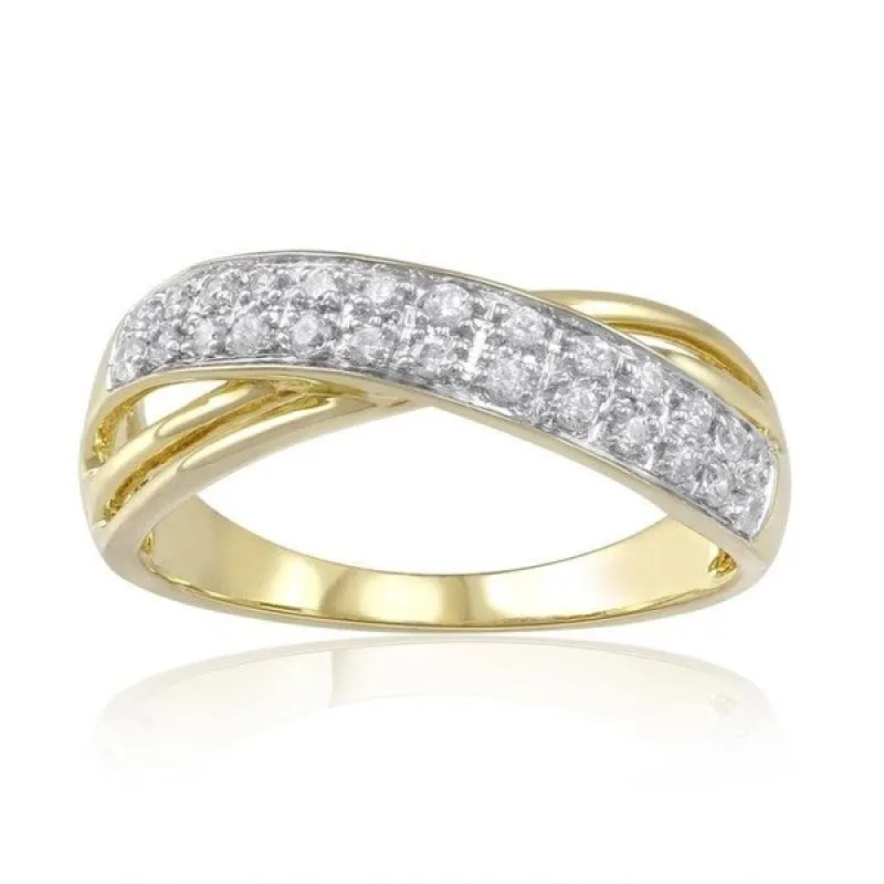 14KT Gold Over Sterling Silver With Natural White Dimaond Criss Cross Ring sold by Zulily