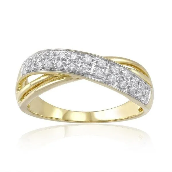 14KT Gold Over Sterling Silver With Natural White Dimaond Criss Cross Ring sold by Zulily