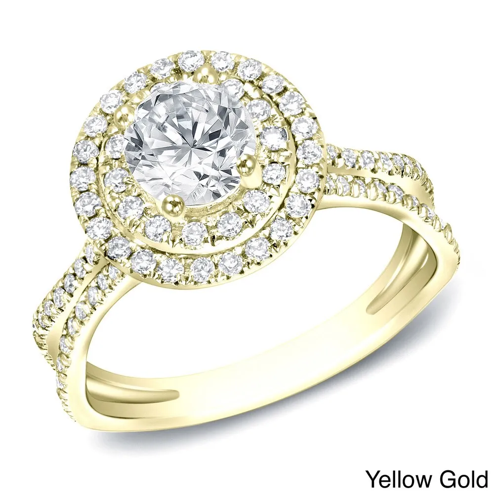 Auriya 14k Gold 1 1/4ct TDW Double Halo Diamond Engagement Ring (H-I, SI1-SI2) sold by Zulily product image thumbnail 2