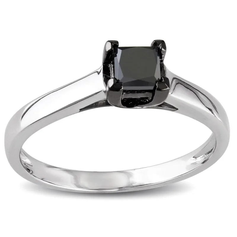 Miadora 10k White Gold 1/2ct TDW Black Princess-cut Diamond Solitaire Ring sold by Zulily