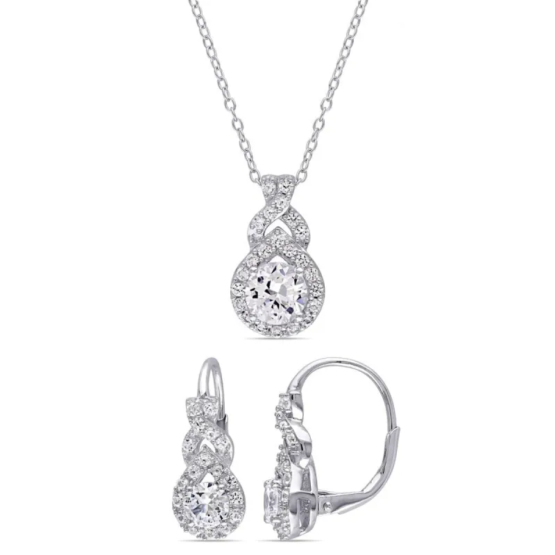 Miadora Sterling Silver Created White Sapphire Loop Halo Necklace and Earrings Set sold by Zulily