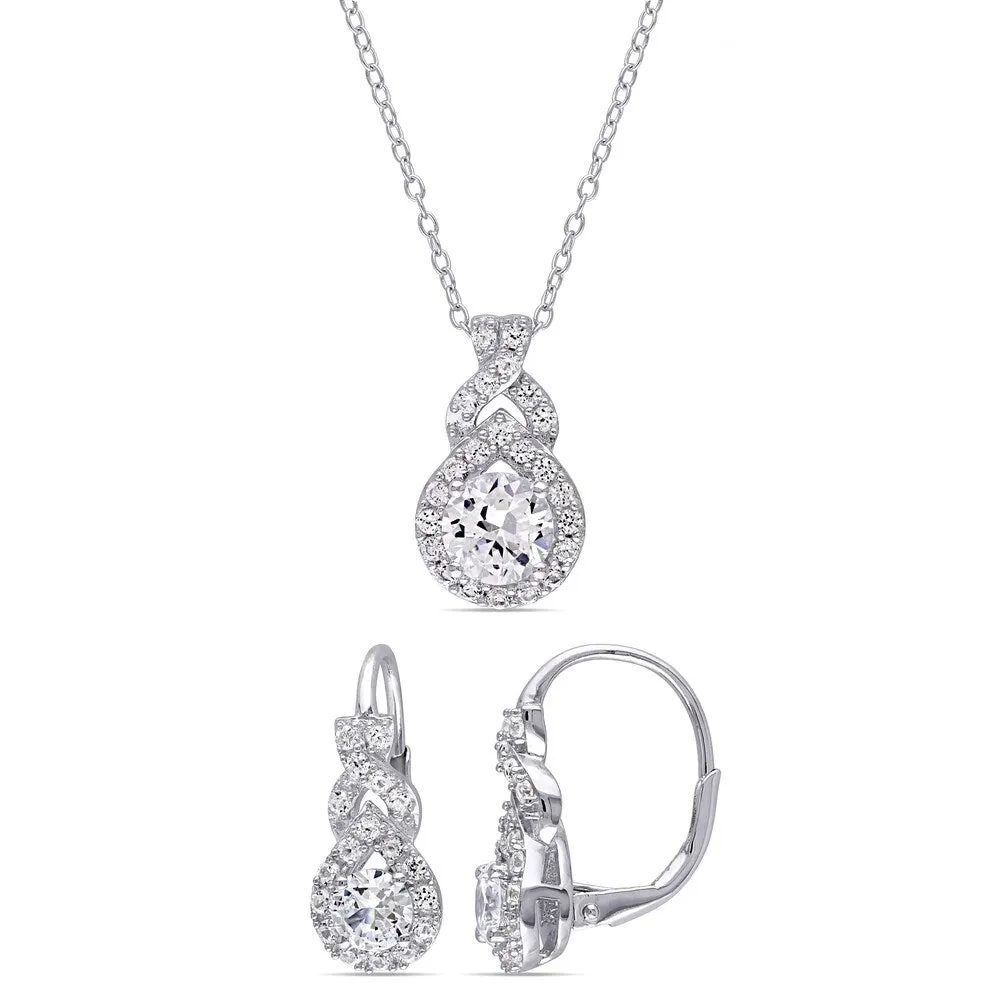 Miadora Sterling Silver Created White Sapphire Loop Halo Necklace and Earrings Set sold by Zulily