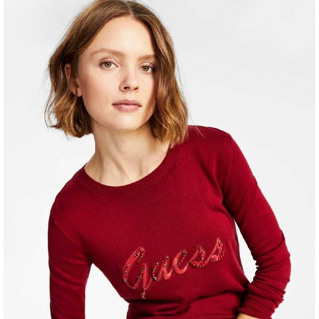 GUESS Women's Liliane Logo Long Sleeve Sweater Red Size Large sold by Zulily product image thumbnail 2