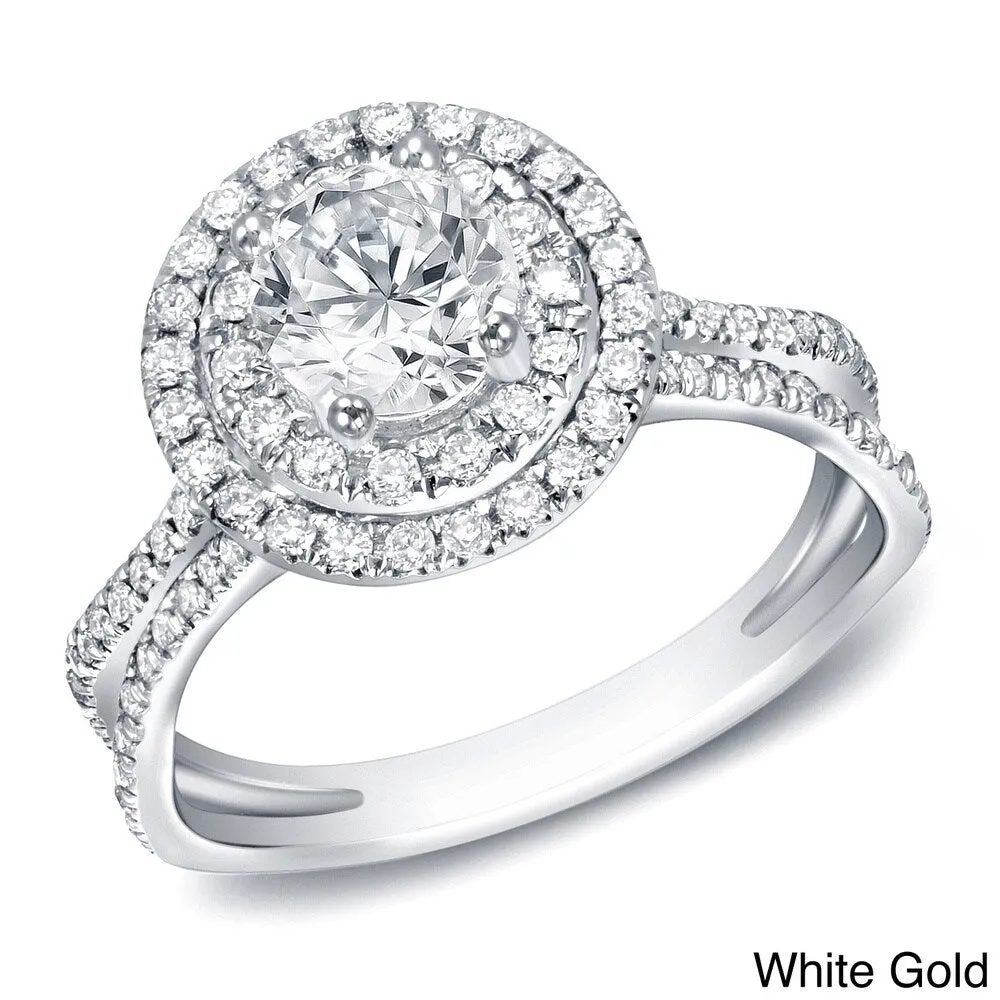 Auriya 14k Gold 1 1/4ct TDW Double Halo Diamond Engagement Ring (H-I, SI1-SI2) sold by Zulily