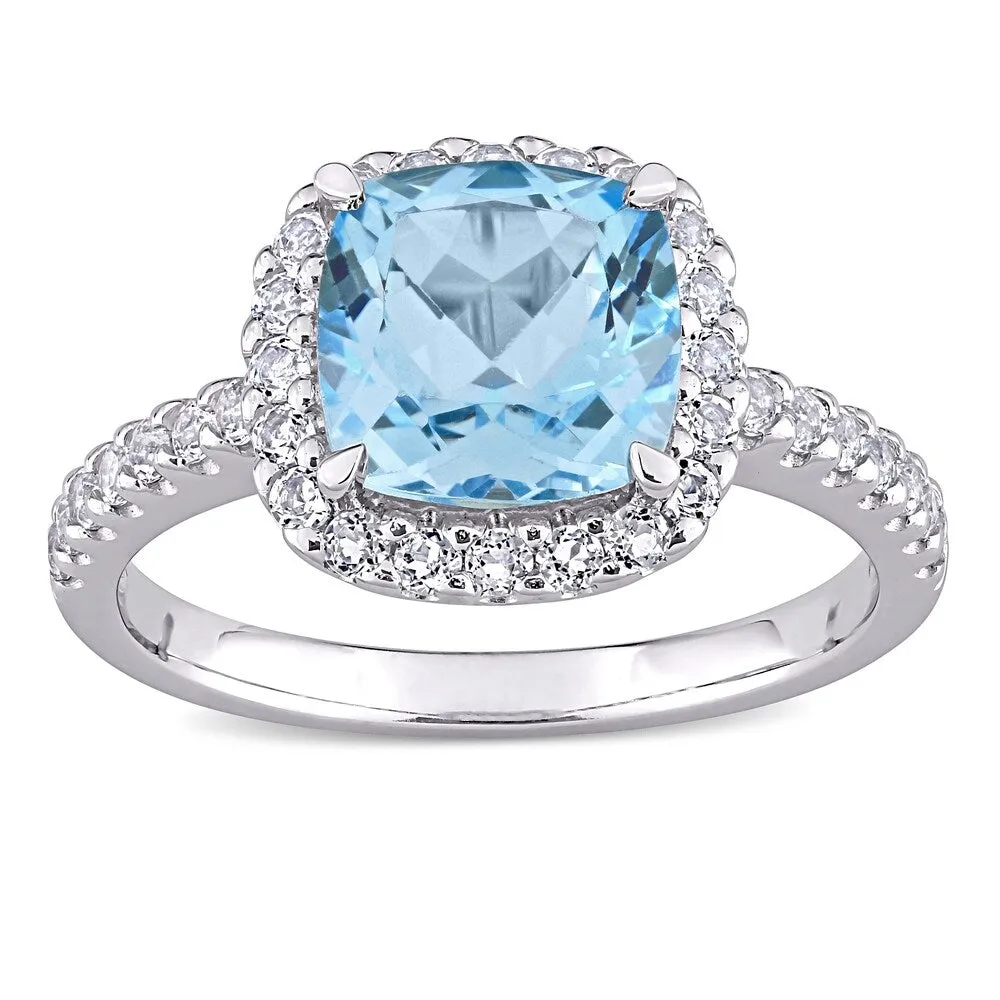 Miadora 10k White Gold Cushion-cut Amethyst and White Topaz Halo Cocktail Ring sold by Zulily product image thumbnail 2