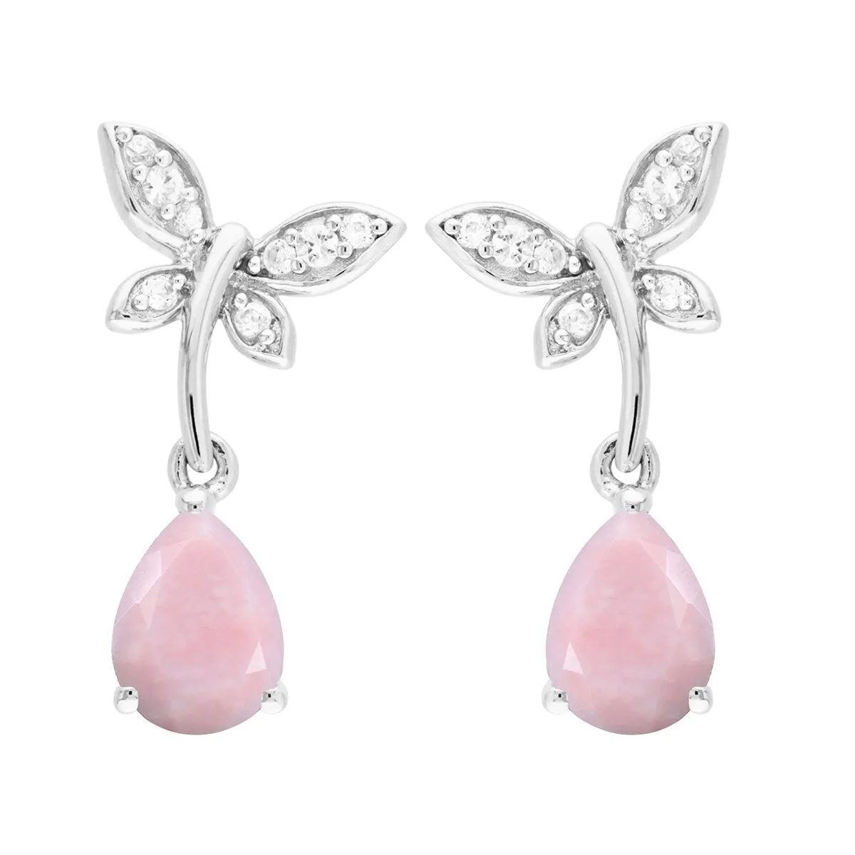 Sterling Silver with Natural Pink Opal and White Topaz Drop Earring sold by Zulily