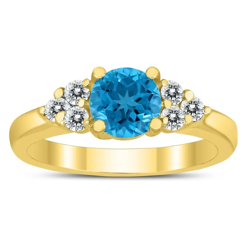 6MM Blue Topaz and Diamond Cynthia Ring in 10K Yellow Gold sold by Zulily