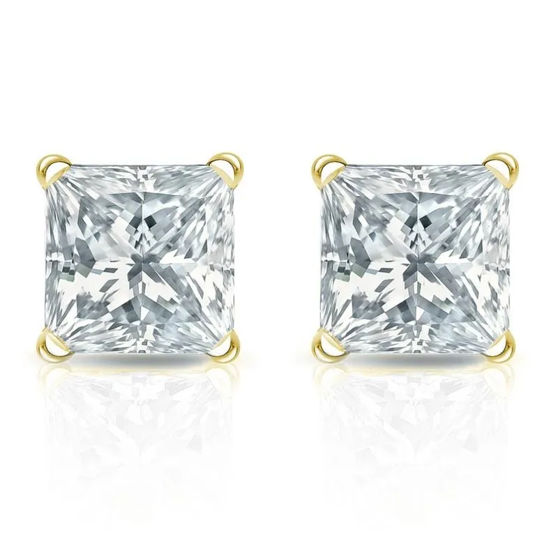 Auriya 14-karat Gold Lab Grown 3.00 carat TDW Princess Diamond Stud Earrings 4-Prong Martini Push-back sold by Zulily product image thumbnail 4