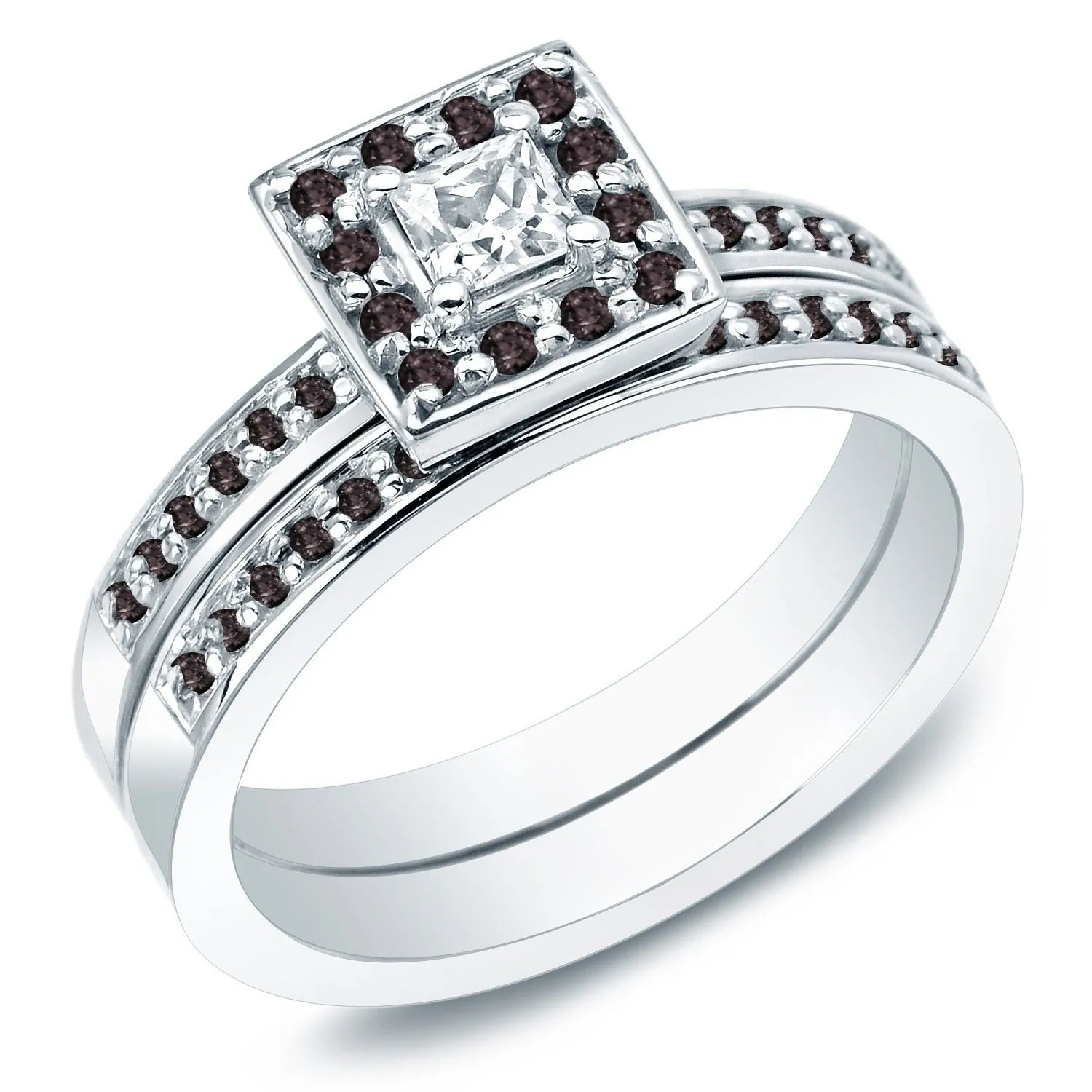 Auriya 14k Gold 1/2ctw Princess Cut Halo Black Diamond Engagement Ring Set sold by Zulily product image thumbnail 5