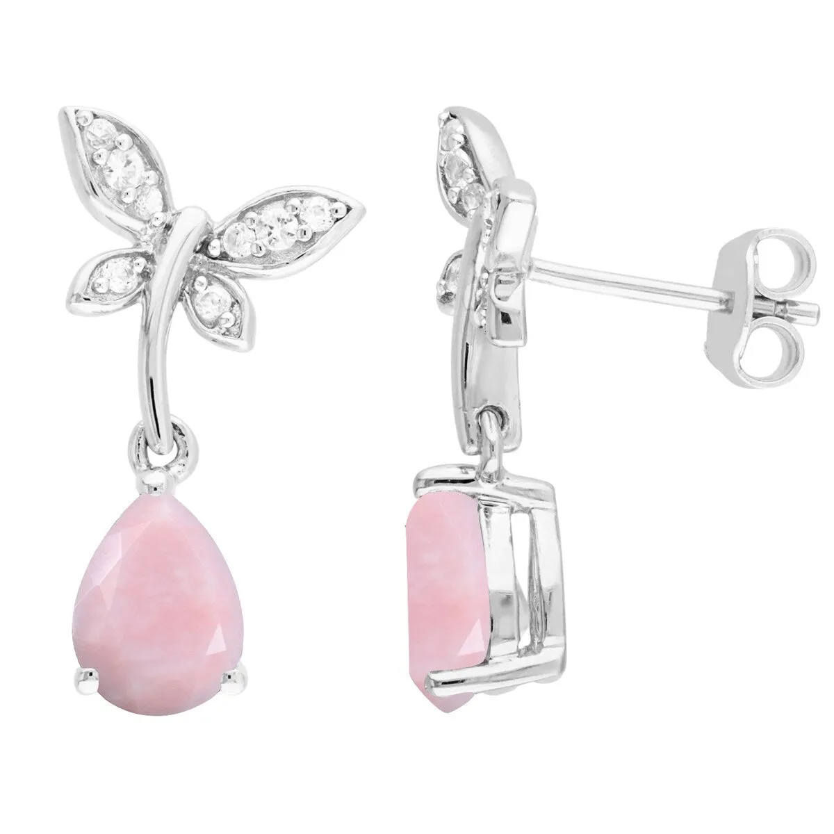 Sterling Silver with Natural Pink Opal and White Topaz Drop Earring sold by Zulily product image thumbnail 2