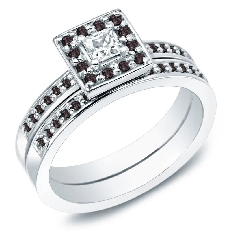 Auriya 14k Gold 1/2ctw Princess Cut Halo Black Diamond Engagement Ring Set sold by Zulily