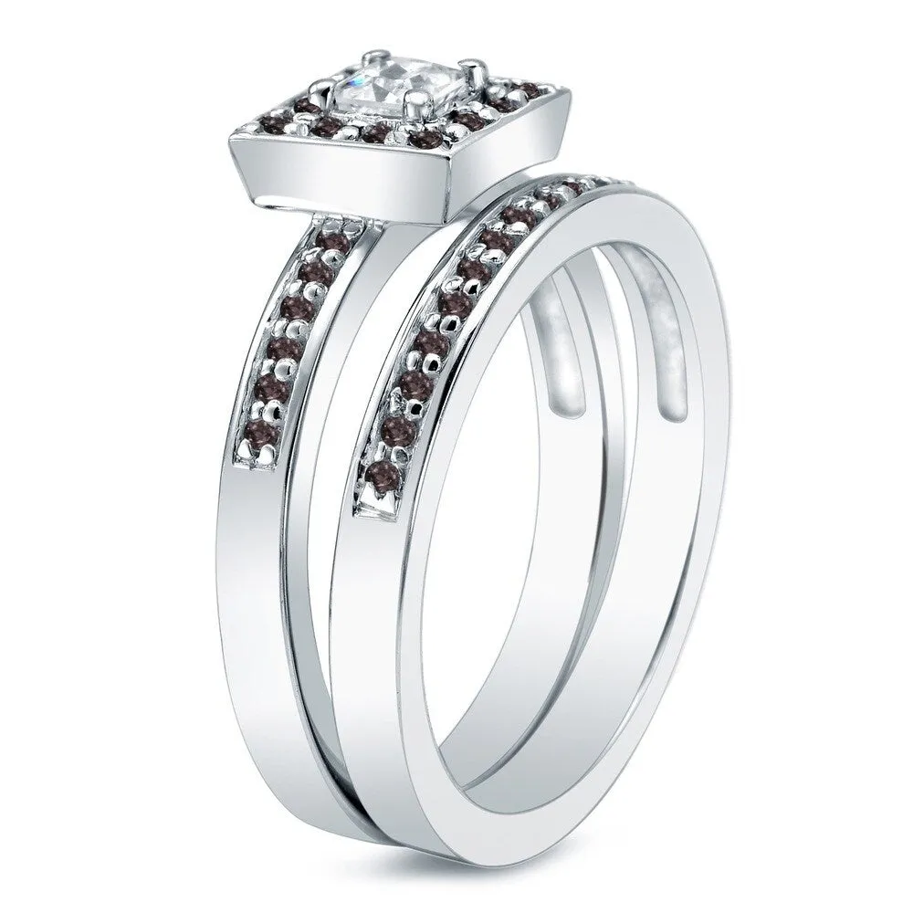 Auriya 14k Gold 1/2ctw Princess Cut Halo Black Diamond Engagement Ring Set sold by Zulily product image thumbnail 2