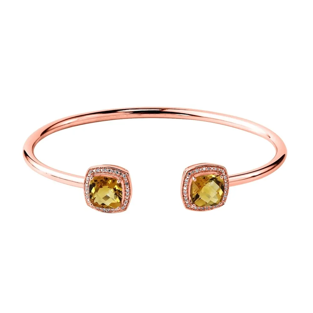 Auriya 3 3/4ct Cushion Yellow Citrine Gold over Silver Bangle Bracelet with Diamond Accents sold by Zulily product image thumbnail 3