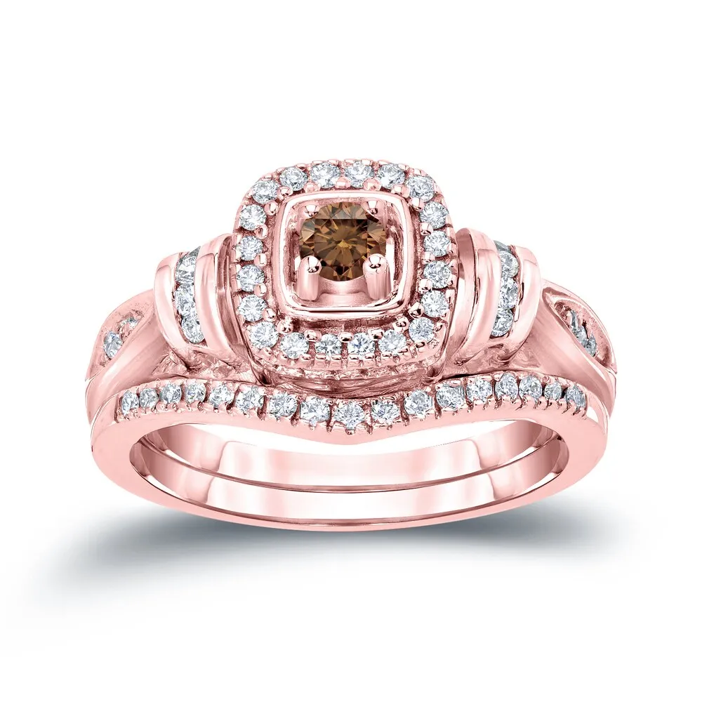14k Gold 1/2ct TDW Brown Diamond Halo Engagement Ring Set by Auriya sold by Zulily product image thumbnail 3