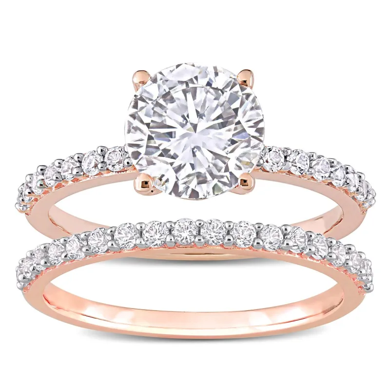 Miadora Created White Sapphire Solitaire Bridal Ring Set in 10k Rose Gold sold by Zulily