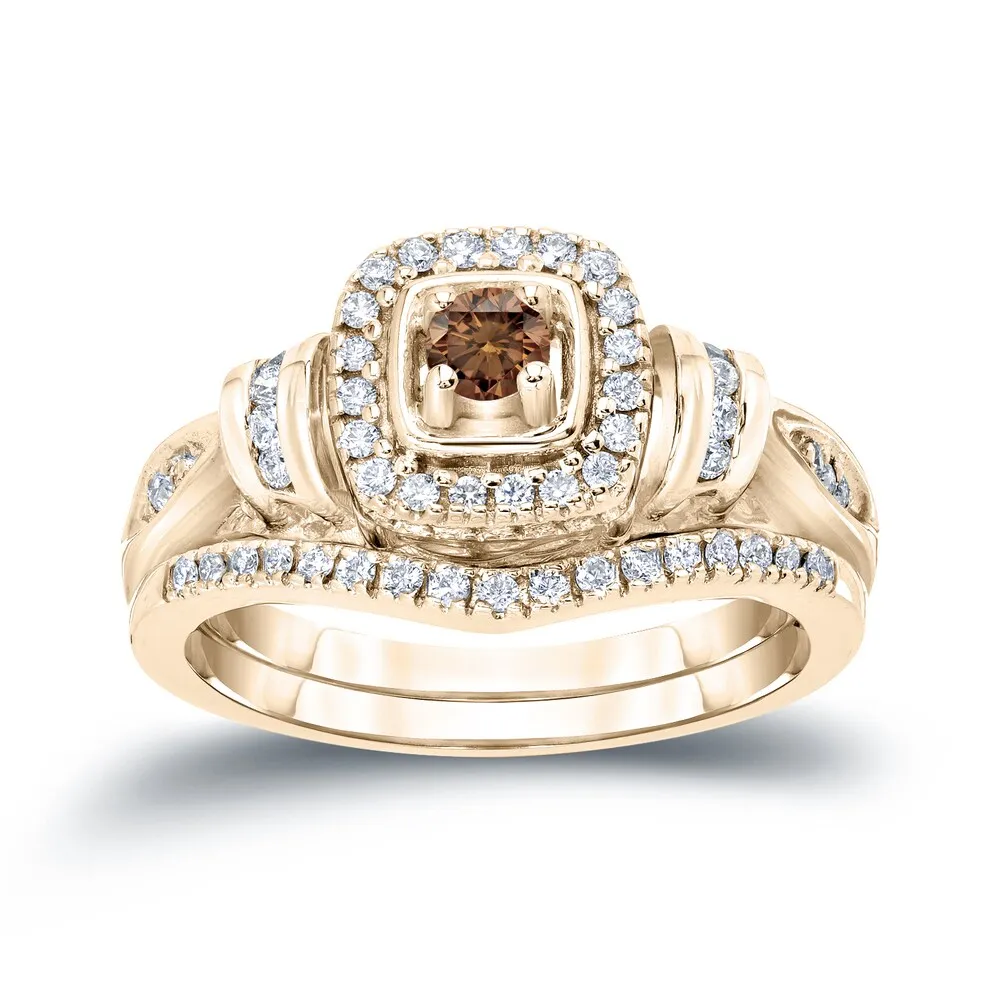14k Gold 1/2ct TDW Brown Diamond Halo Engagement Ring Set by Auriya sold by Zulily product image thumbnail 2