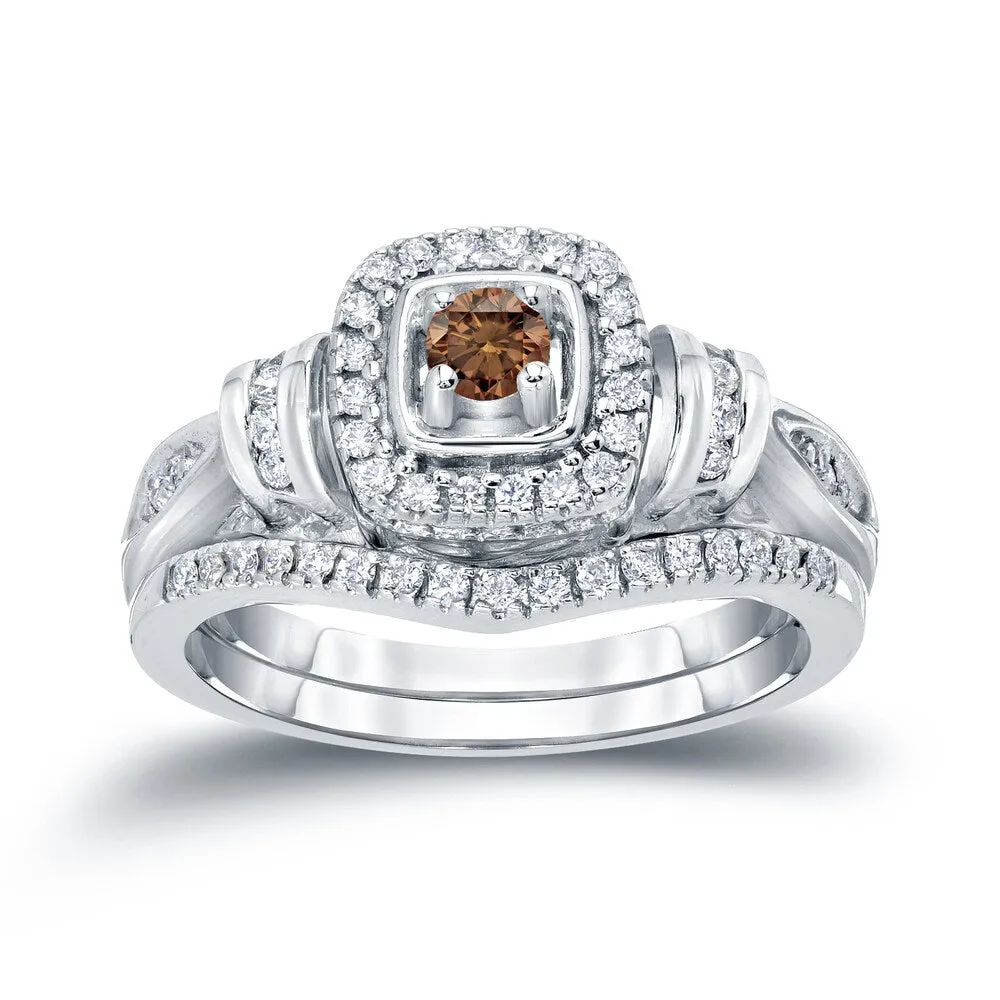 14k Gold 1/2ct TDW Brown Diamond Halo Engagement Ring Set by Auriya sold by Zulily