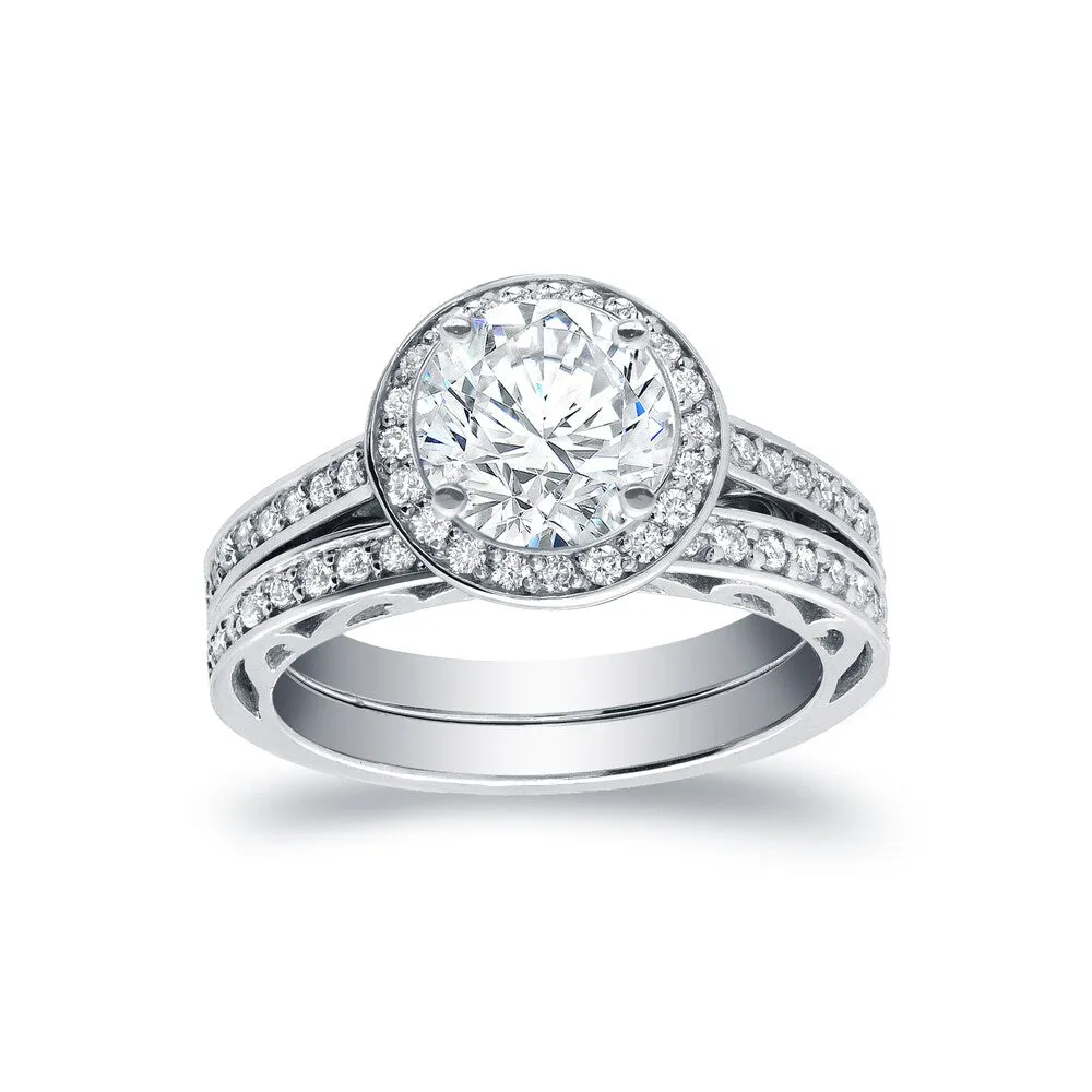 Auriya 14k Gold 1 3/4ctw Halo Diamond Engagement Ring Bridal Set sold by Zulily