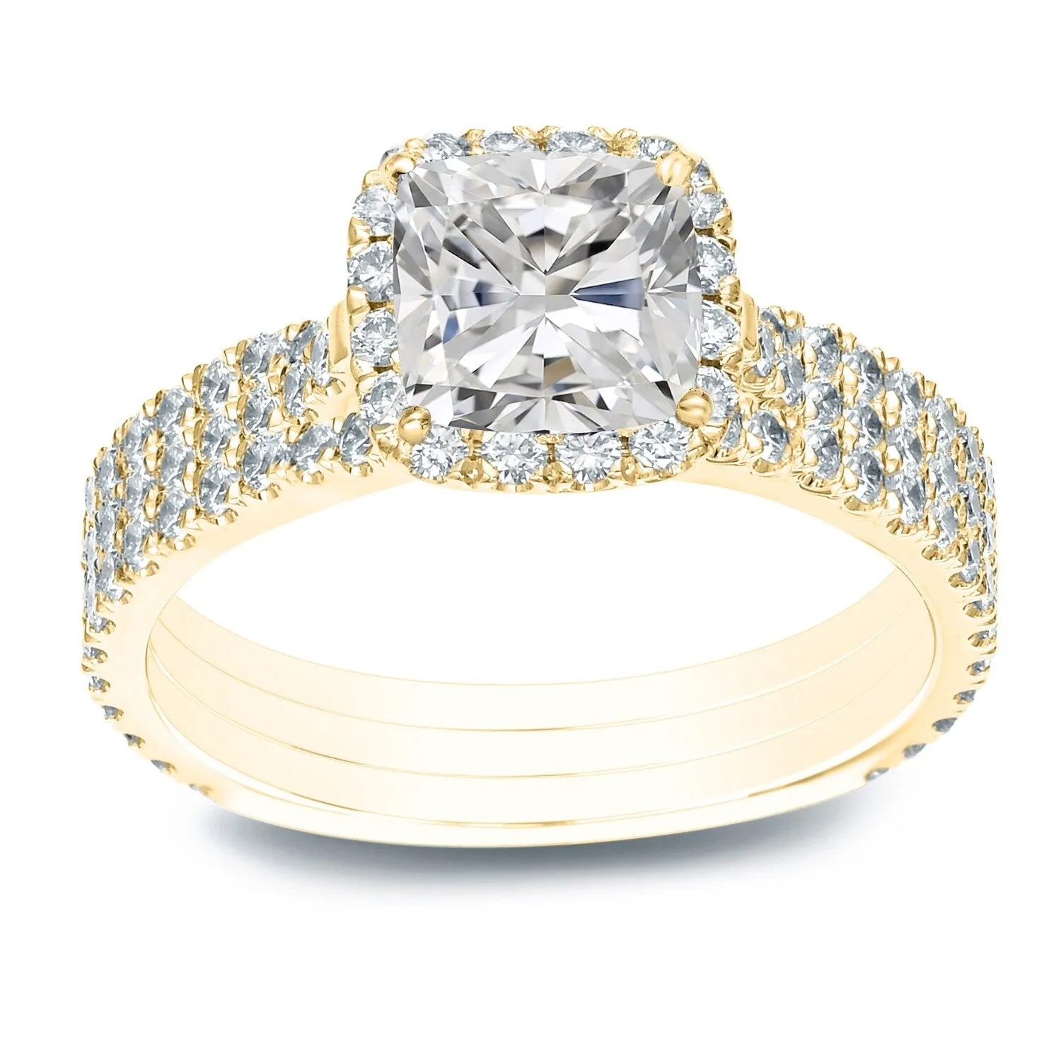 Auriya 2 1/5ctw Cushion-cut Halo Diamond Engagement Ring 3pc Set 14k Gold Certified sold by Zulily product image thumbnail 2