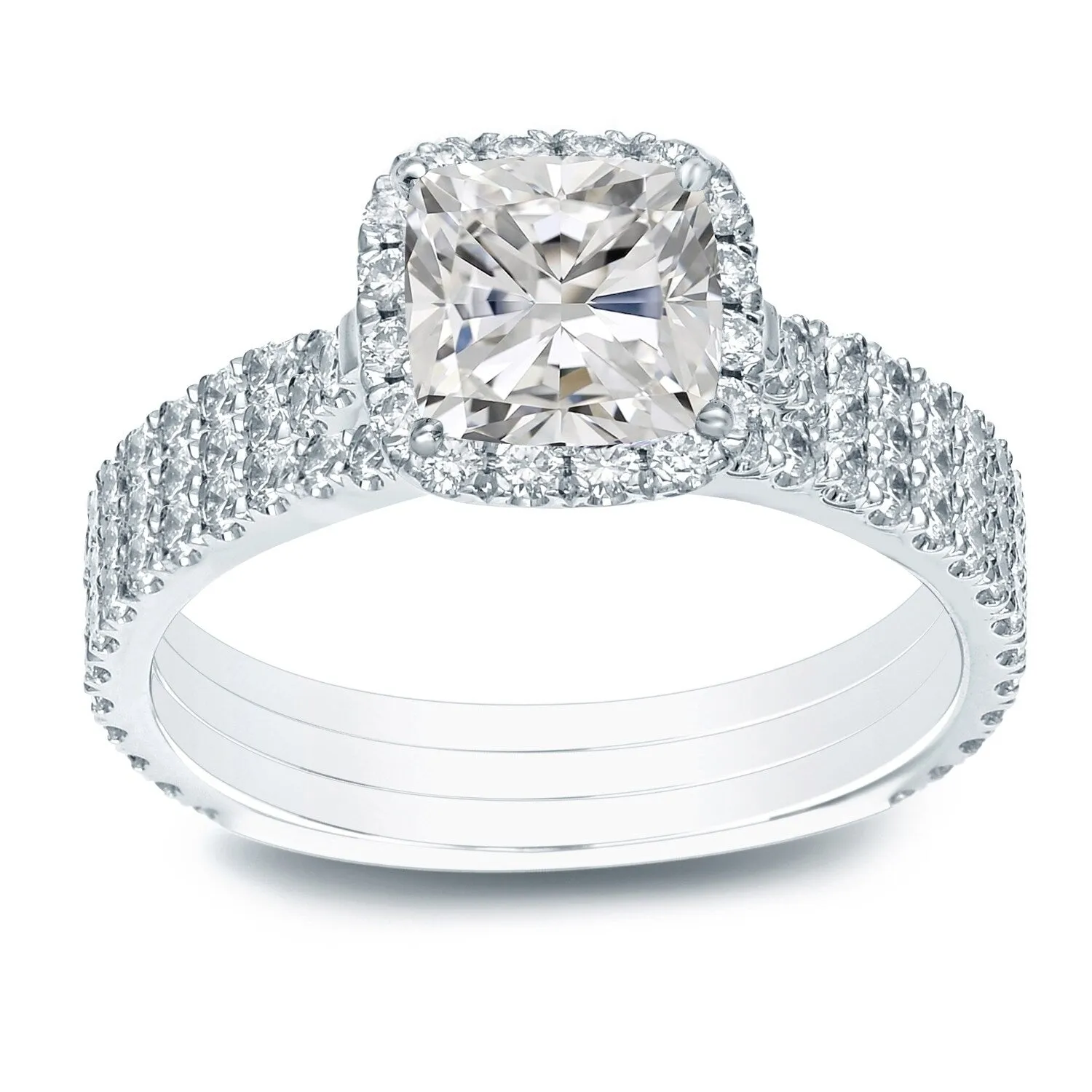 Auriya 2 1/5ctw Cushion-cut Halo Diamond Engagement Ring 3pc Set 14k Gold Certified sold by Zulily