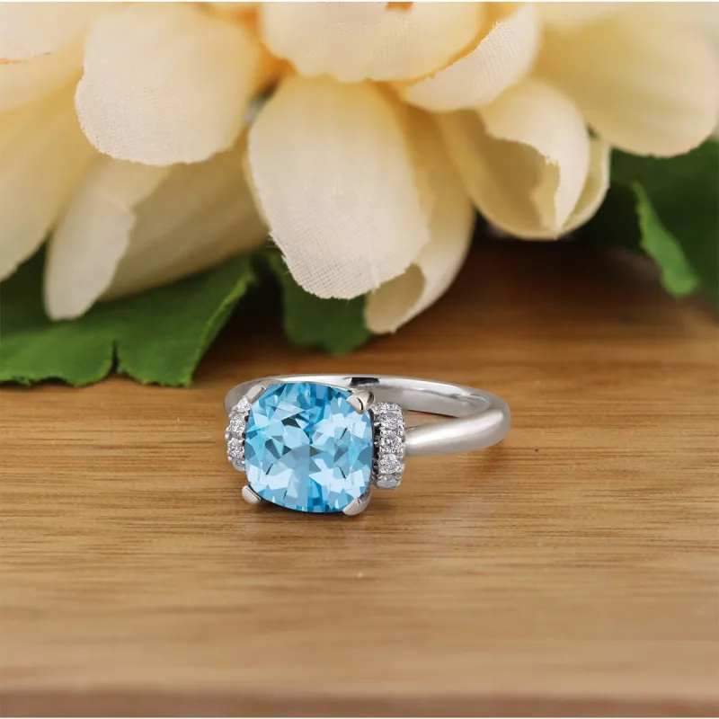 Auriya Unique 3 3/8ct Cushion-cut Sky Blue Topaz and Diamond Engagement Ring 1/5cttw 14k Gold sold by Zulily