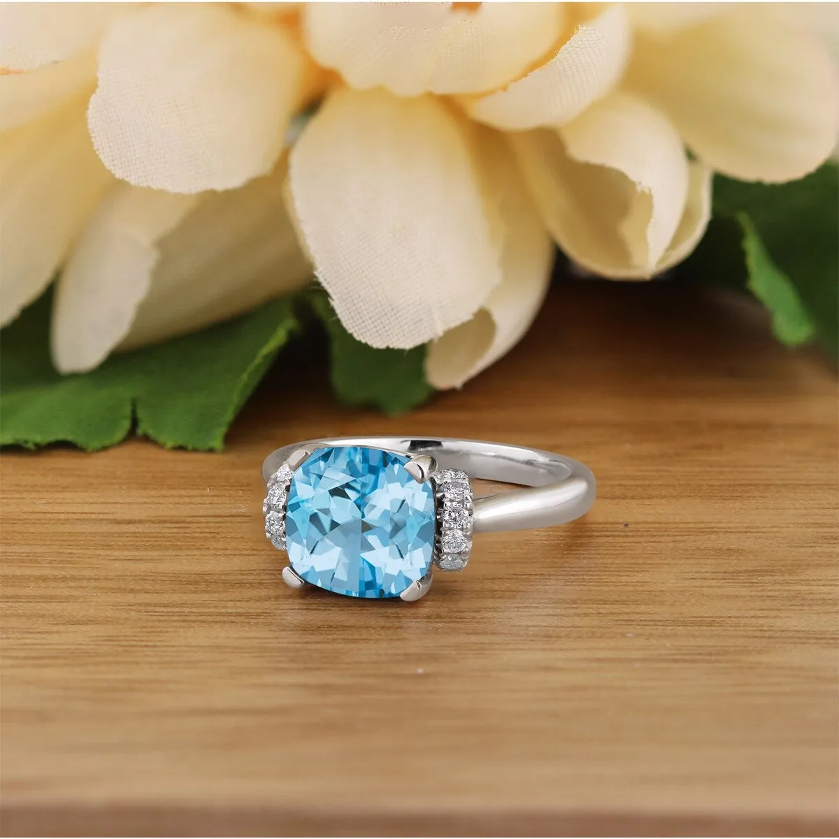 Auriya Unique 3 3/8ct Cushion-cut Sky Blue Topaz and Diamond Engagement Ring 1/5cttw 14k Gold sold by Zulily