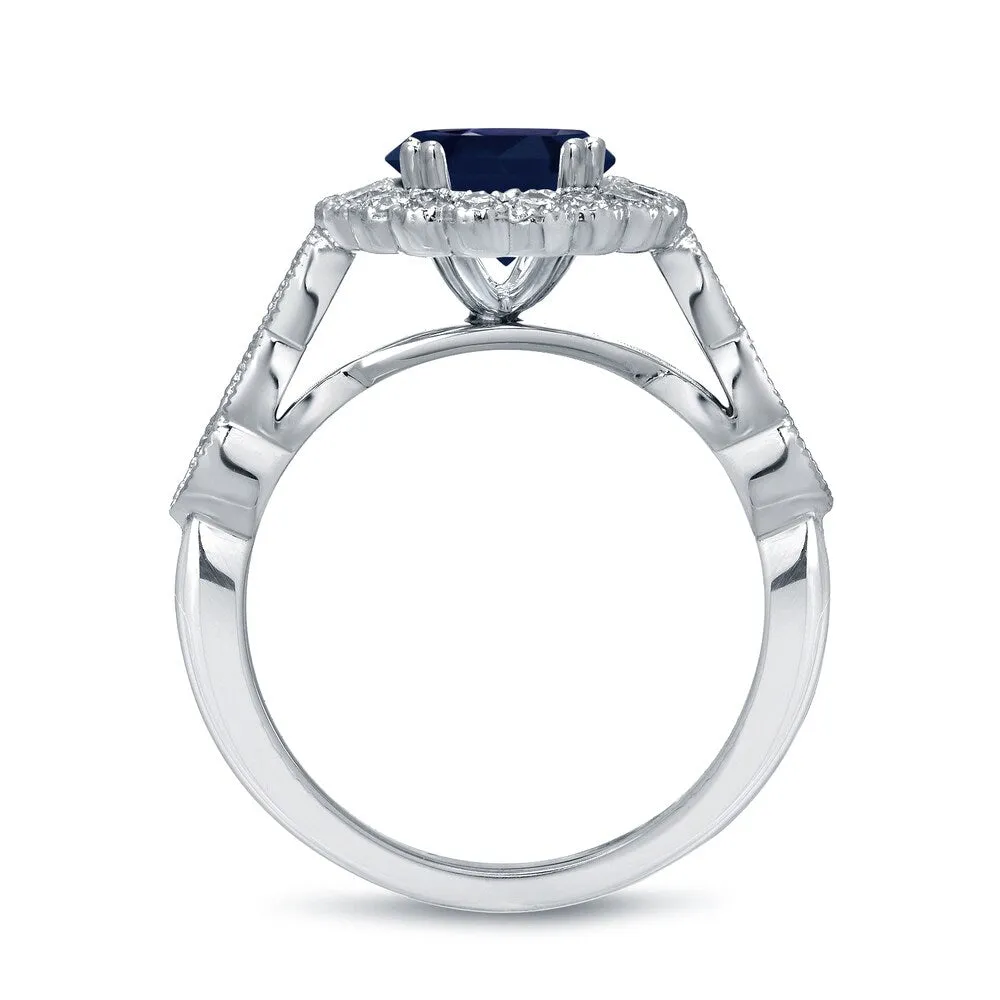 Auriya Vintage 2 1/2ct Sapphire Oval and 3/5ctw Halo Diamond Engagement Ring Set Platinum sold by Zulily product image thumbnail 3