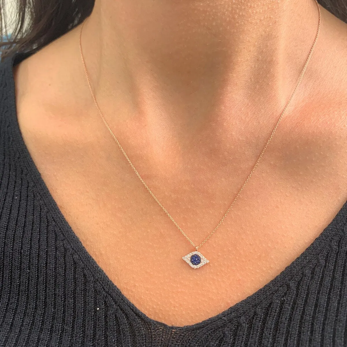 Joelle Evil Eye Necklace Diamond & Sapphire 14k Gold 1/10 ct TDW Gift for Her sold by Zulily product image thumbnail 3