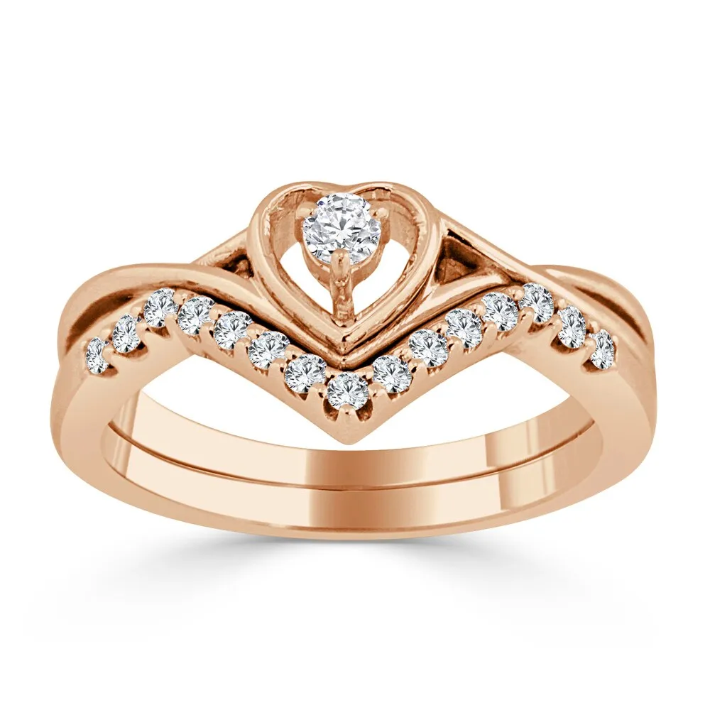 14k Gold 1/4ct TDW Diamond Accent Heart Engagement Ring Set by Auriya sold by Zulily product image thumbnail 3
