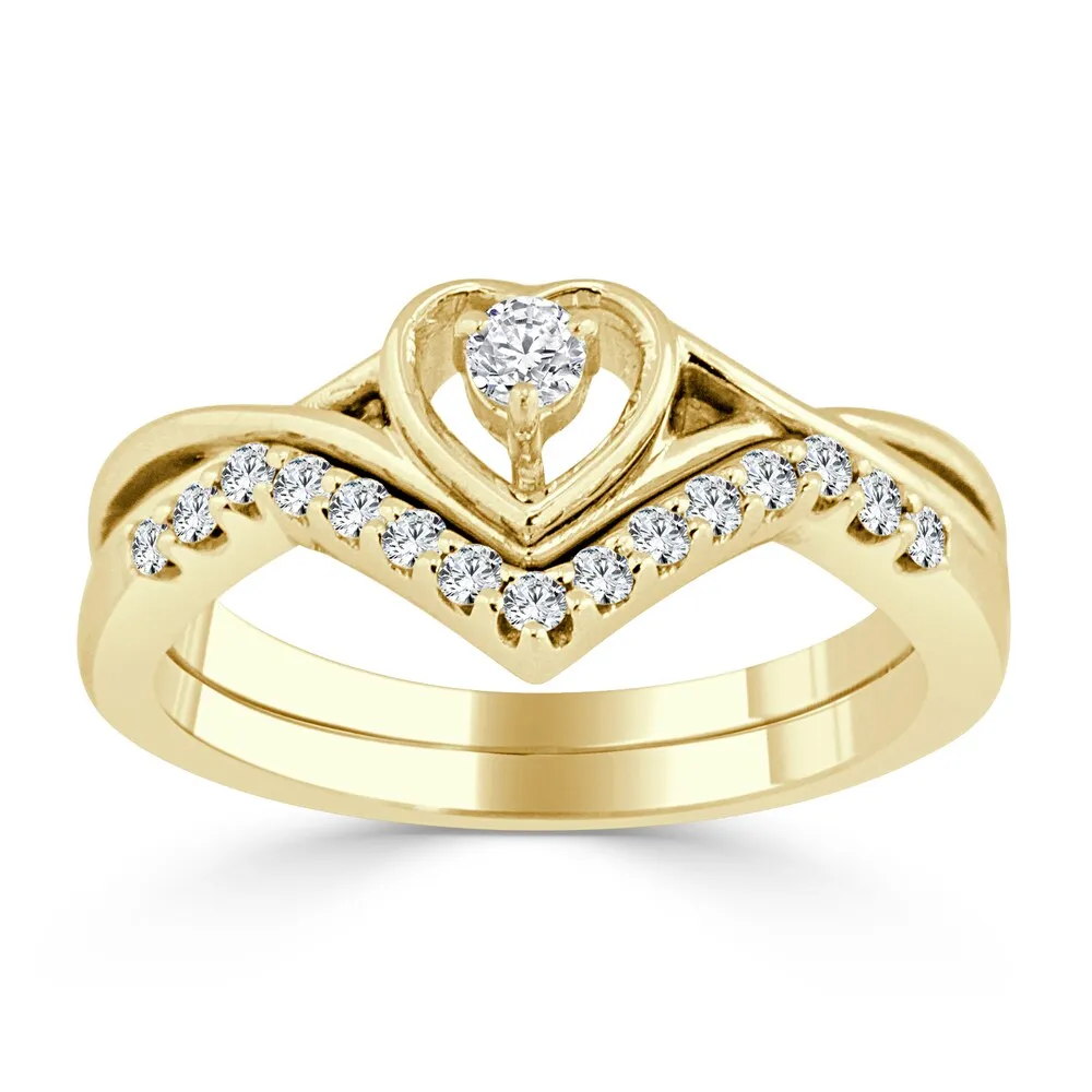 14k Gold 1/4ct TDW Diamond Accent Heart Engagement Ring Set by Auriya sold by Zulily product image thumbnail 2