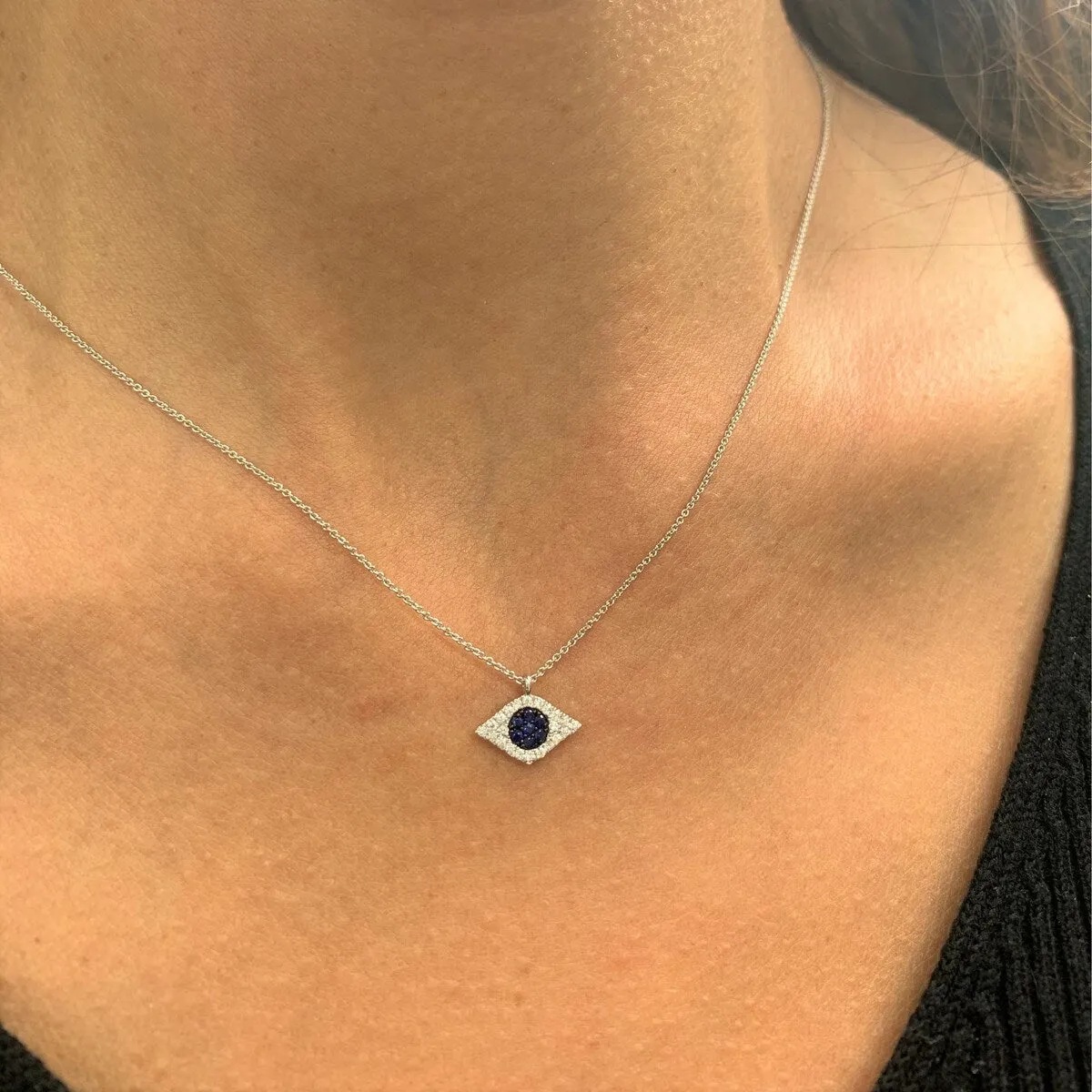 Joelle Evil Eye Necklace Diamond & Sapphire 14k Gold 1/10 ct TDW Gift for Her sold by Zulily