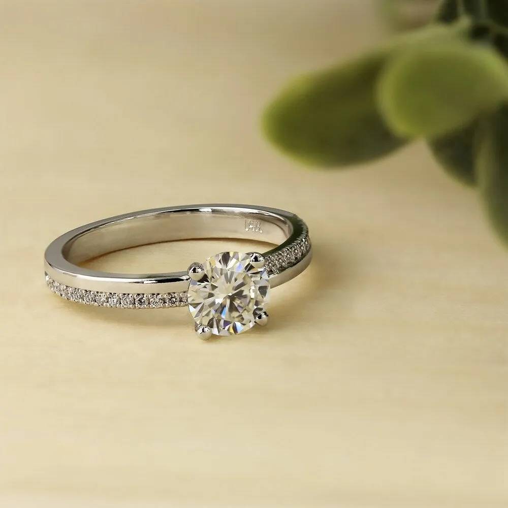 Auriya 14k Gold Modern 3/4ct Moissanite and Diamond Engagement Ring 1/8ctw sold by Zulily