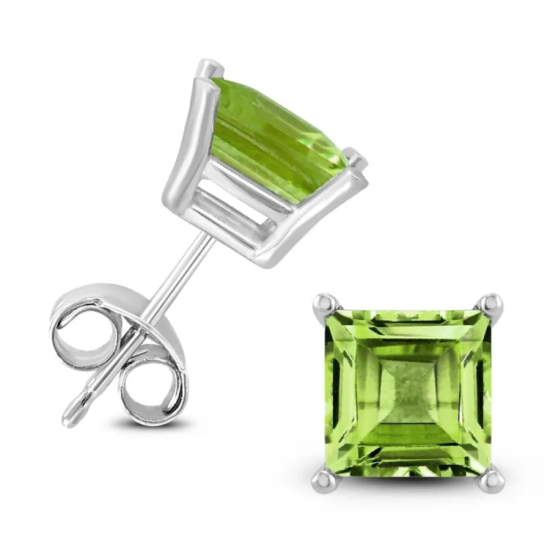 14K White Gold 7MM Square Peridot Earrings sold by Zulily